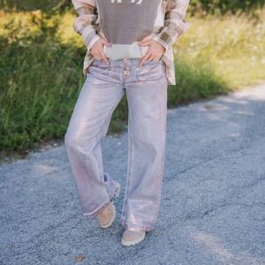 Women's Metallic Light Blue Wide Leg Jeans